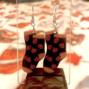 Jack-o-lantern Socks Earrings Halloween Fall Autumn 2023 Dangle Resin Cartoon